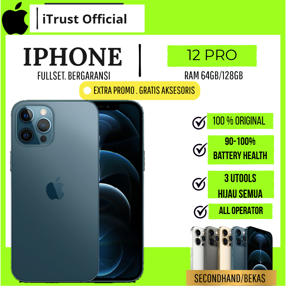 Jual IP 12 PRO 128GB 256GB SECOND FULLSET ORIGINAL MULUS NORMAL NO ...