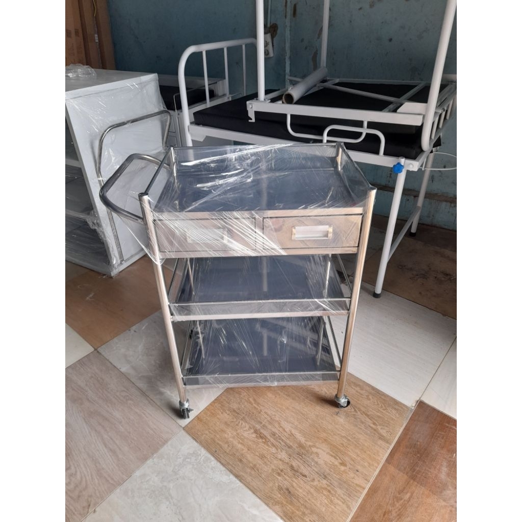 Jual Trolley Instrumen 2 Rak Stainless Steel | Meja Instrumen 3 Rak ...