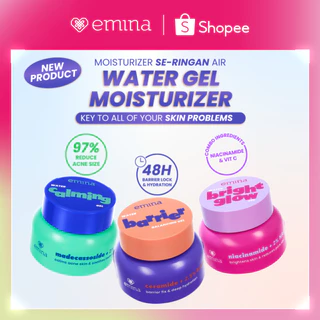 [SPECIAL 9.9] Emina Water Gel Moisturizer 30g | Mencerahkan & Mengurangi Flek Hitam | 48H Menjaga Kelembapan, Memperkuat Skin Barrier Mengurangi, Jerawat, dan Meredakan Kemerahan, Kulit Glowing, Mengandung Niacinamide, dan Vitamin C