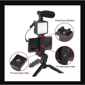 AL Tripod Vlog Set 5in1 AY 49 LED Video Light Phone Holder Tripod Microphone Remote Bluetooth