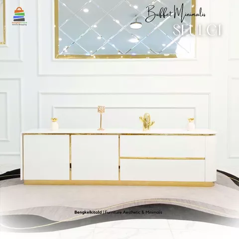 Meja TV Aesthetic Seulgi Buffet Ruang Tamu Mewah Console Kayu Solid 200cm