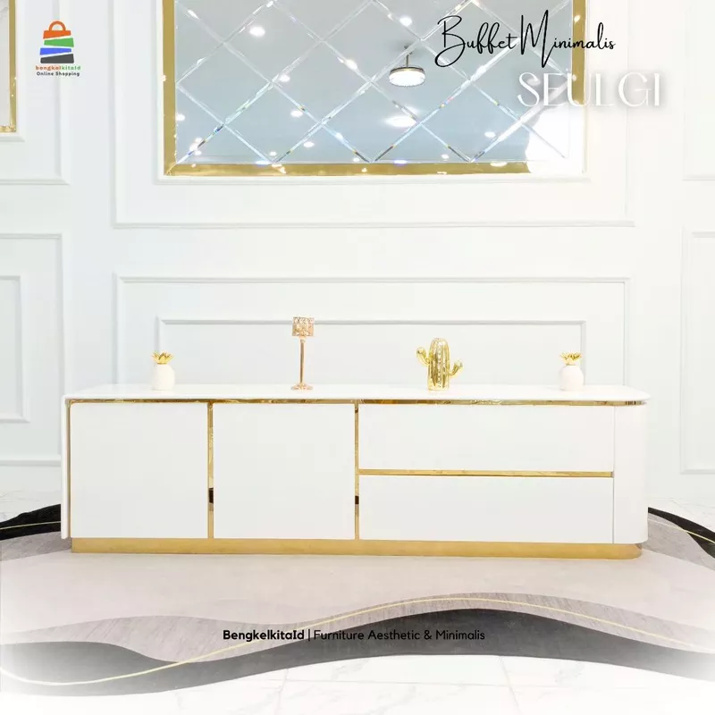 Meja TV Aesthetic Seulgi Buffet Ruang Tamu Mewah Console Kayu Solid 200cm