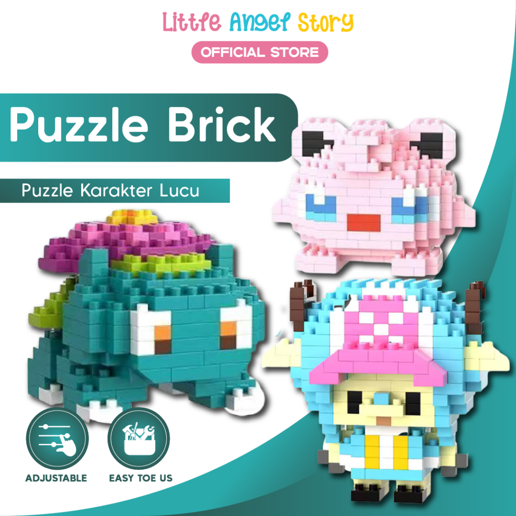 LITTLE ANGEL Mainan Anak Puzzle Balok Susun Disney 3d Diy Mainan Edukasi Bayi Puzzle Brick Mini Kartun Karakter Hadiah Toy Gift Nano Blok Pop