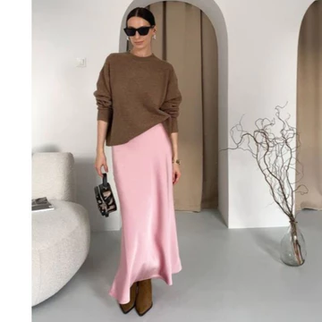 Rok Satin A Line Maxi Satin Silk Premium High Waist Pinggang Karet Tebal Tidak Nerawang Elegan