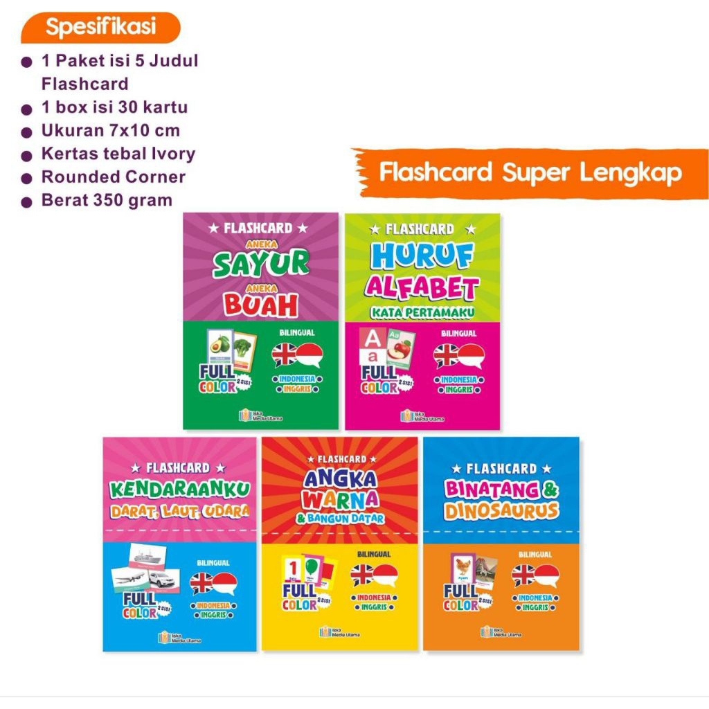 Jual FLASHCARD 5 BOX ( Mainan Edukasi Super lengkap Bilingual Dua Sisi ...