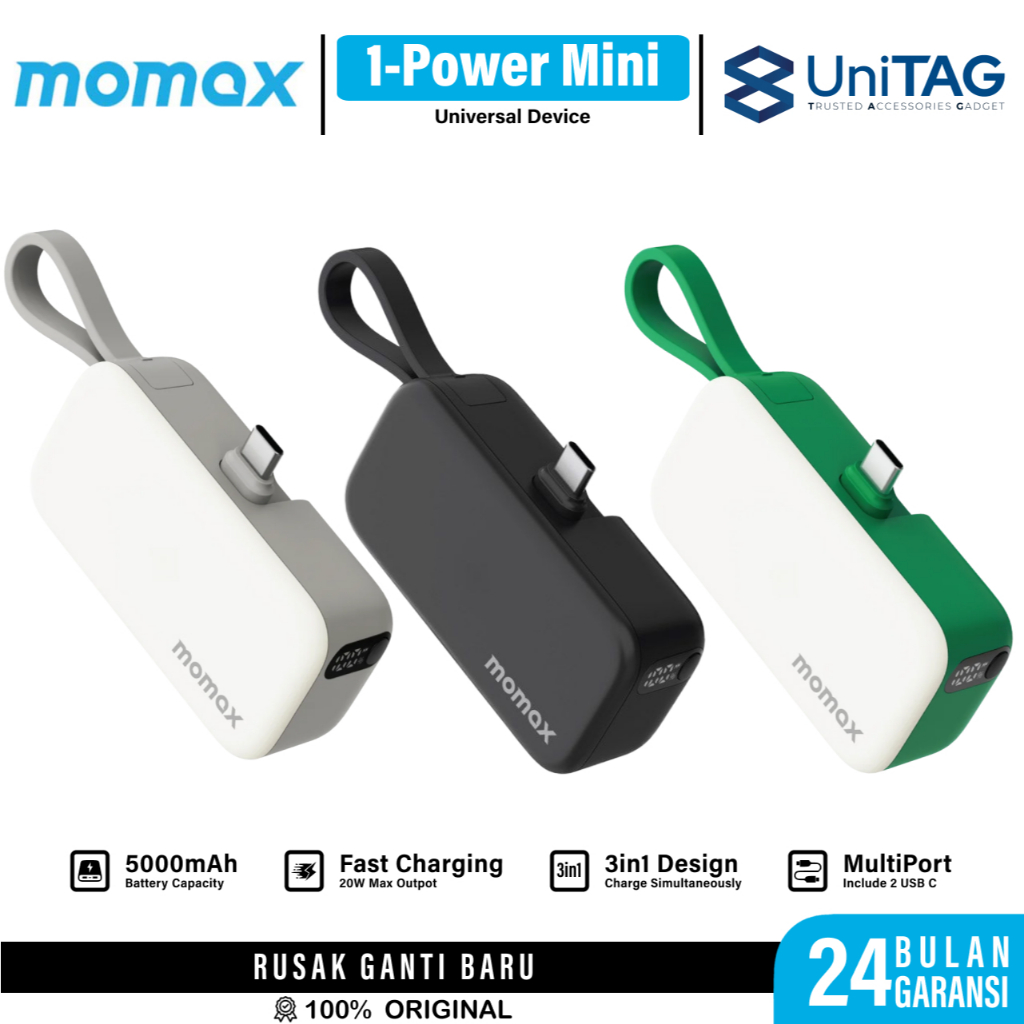 MOMAX Power Bank Portatile 5000 MAh Con Ricarica Rapida USB-C 20W | Compatto E Leggero Per Smartphone E Accessori