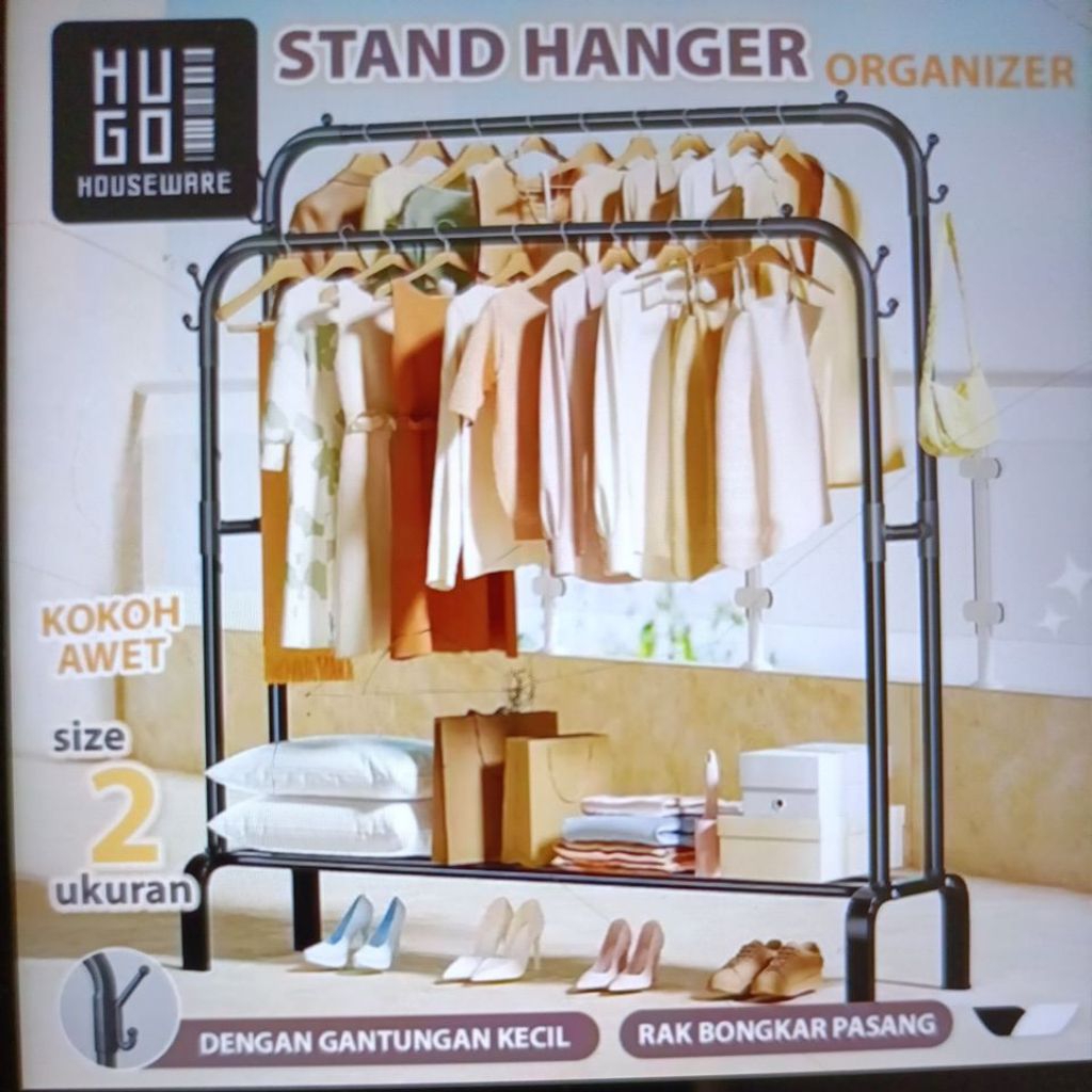 Jual Hugo stand hanger gantungan baju berdiri 100cm 2tingkat original ...