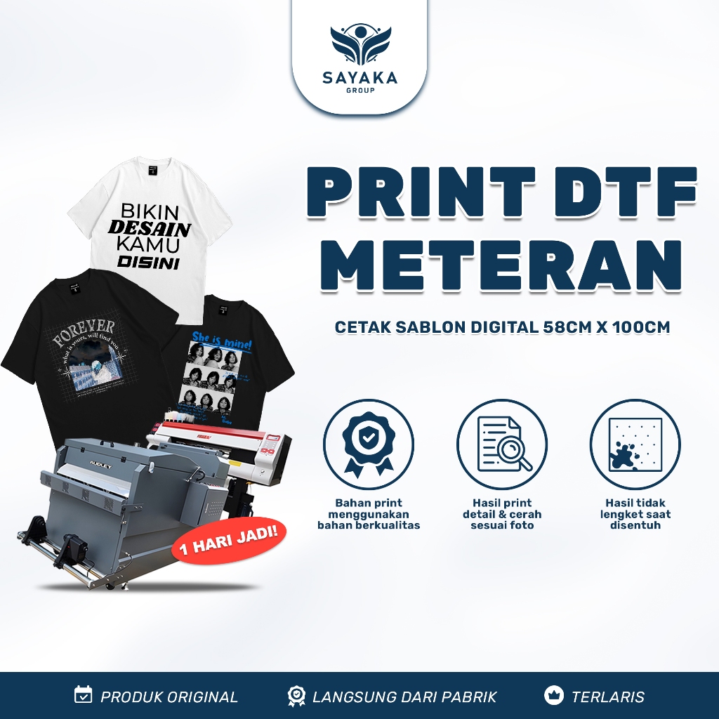 Sayaka - Jasa Print DTF  58x100cm Cetak Sablon Digital Satuan Meteran