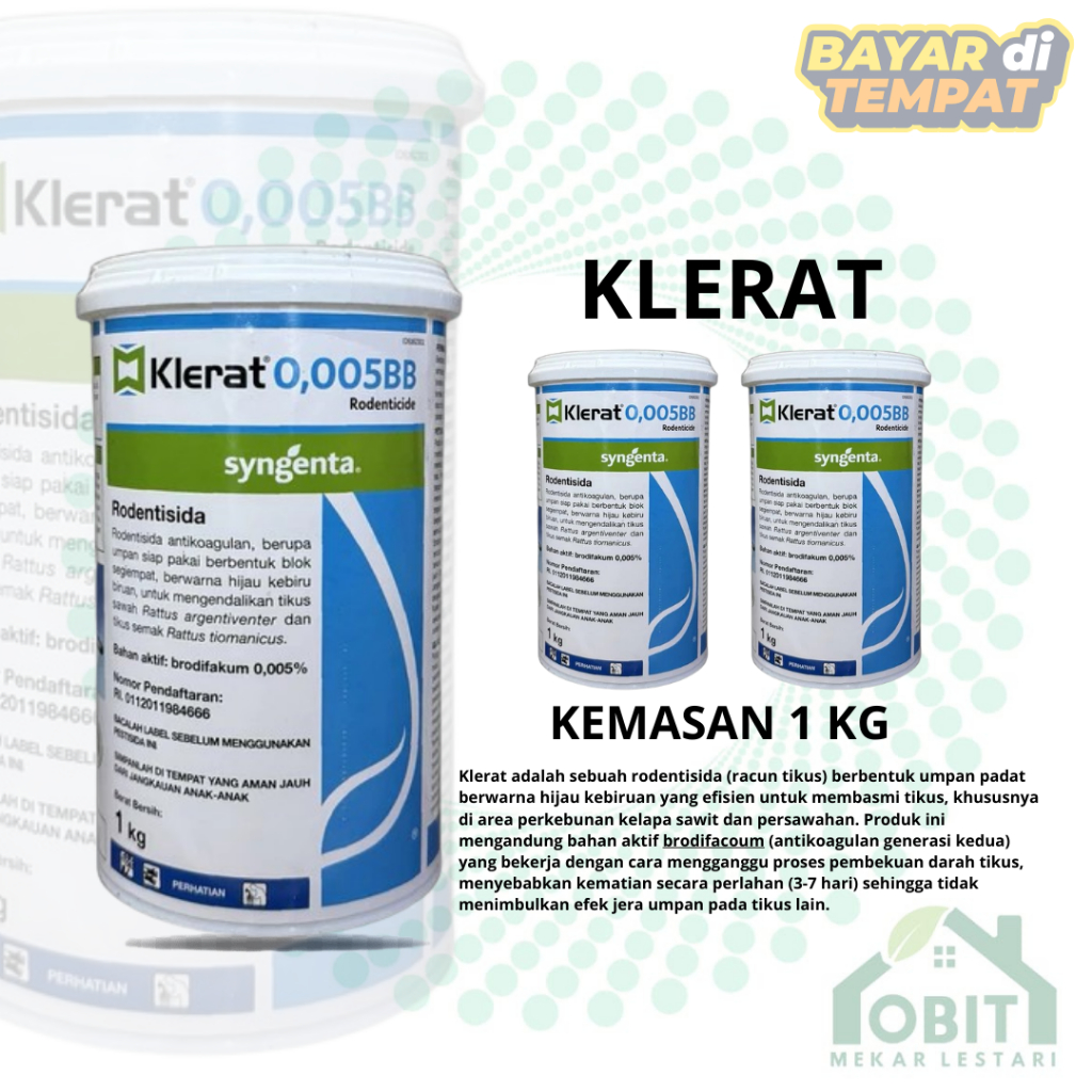 Jual Racun Tikus Brodifacoum Klerat 1kg Sawah Rumah RODENTISIDA KLERAT 