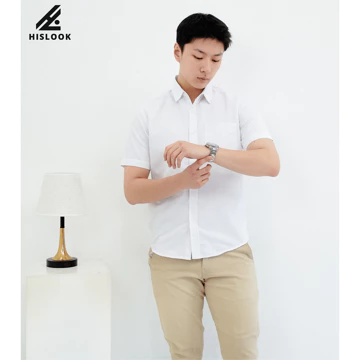 Kemeja Pria Oxford Premium HISLOOK – Slim Fit Lengan Pendek Polos Biru Muda Kemeja Casual