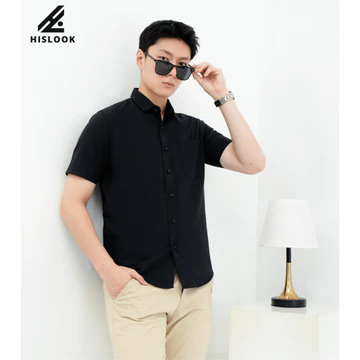 Kemeja Pria Oxford Premium HISLOOK – Slim Fit Lengan Pendek Polos Biru Muda Kemeja Casual
