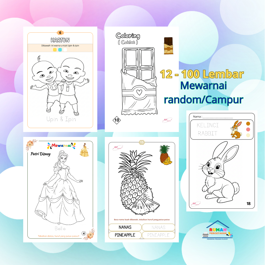 Jual 12 - 50 Lembar Mewarnai Random/Campur Coloring Worksheet Color By ...