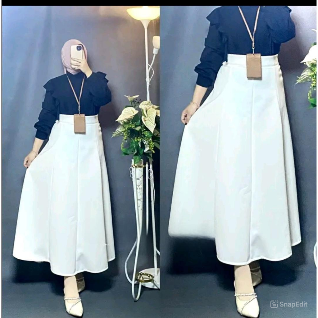 Jual Sira Skirt Korean Loose Maxi Rok Flare Wanita Rok Basic Polos Maxi ...