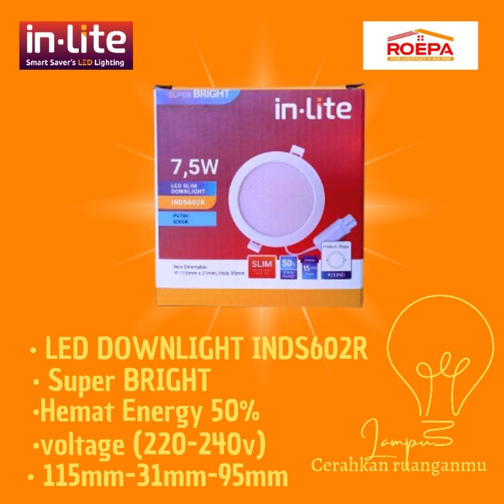 Jual LAMPU IN-LITE LED SLIM DOWNLIGHT INDS602R | Shopee Indonesia