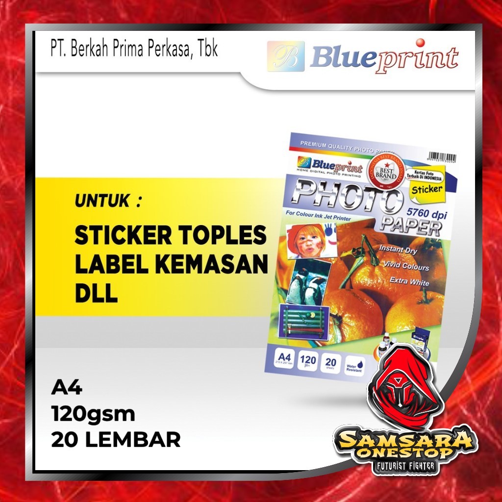 Jual Kertas foto stiker glossy Blueprint A4 120gsm Photo Paper Sticker ...