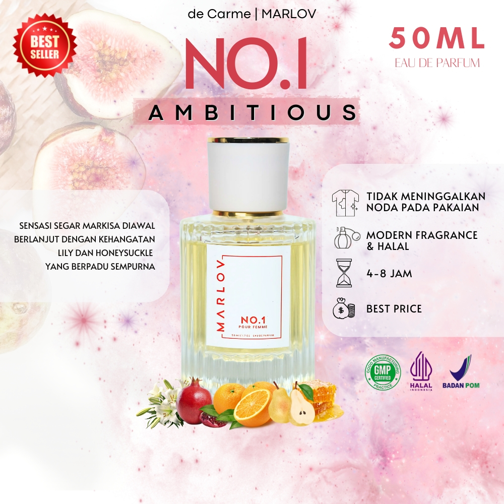 CARME Eau De Parfum Marlov NUMBER ONE 50ml Parfum Viral Tahan Lama Pria dan  Wanita Unisex Affordable