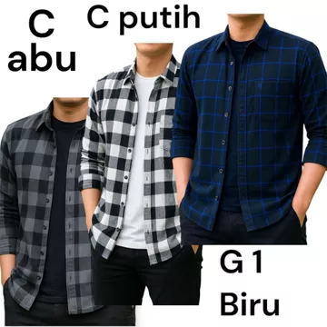 Kemeja Flanel Kotak Pria Wanita Lengan Panjang Jumbo Size M L XL XXL