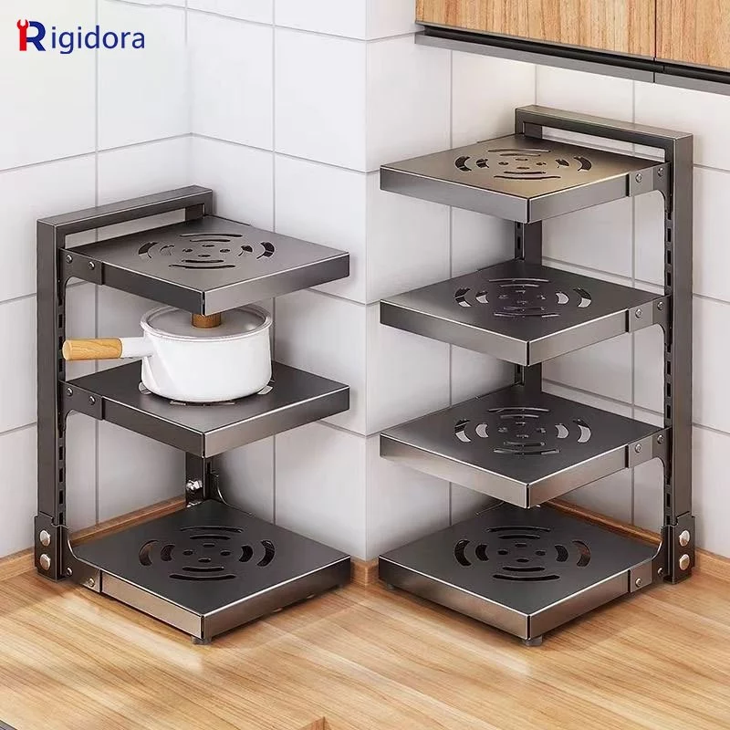 Rigidora Bawah Wastafel Rak/Rak Pot Rak Panci Susun Rak/Rak Panci Wastafel Dapur Di Bawah Rak/Dapur Stainless Steel 2-7 Tingkat Menebal