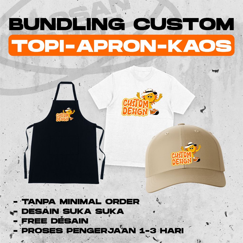 Jual Bundling Custom Kaos + Apron + Topi/Seragam Custom/Seragam Usaha ...