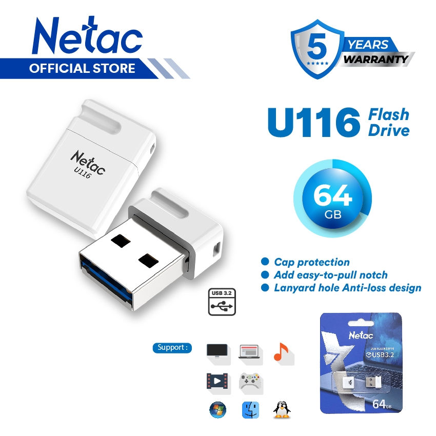 Jual Netac Flashdisk U116 USB 3.2 Flash Drive 64GB Mini Flash Disk Jump ...
