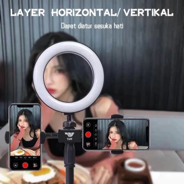 Miyato Lampu Ring 16cm Dan Stand Desktop Mode Double USB Dual 360 Lipat Live Streaming Tripod
