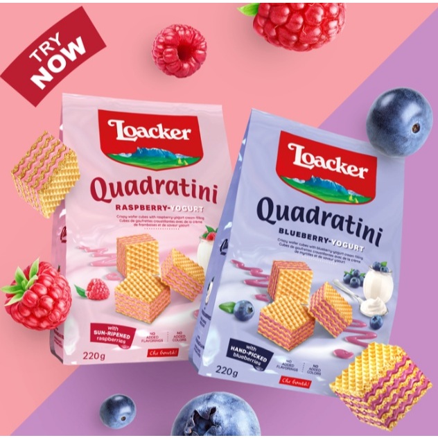Jual Loacker Wafer Quadratini Raspberry Yoghurt / Blueberry Yoghurt ...