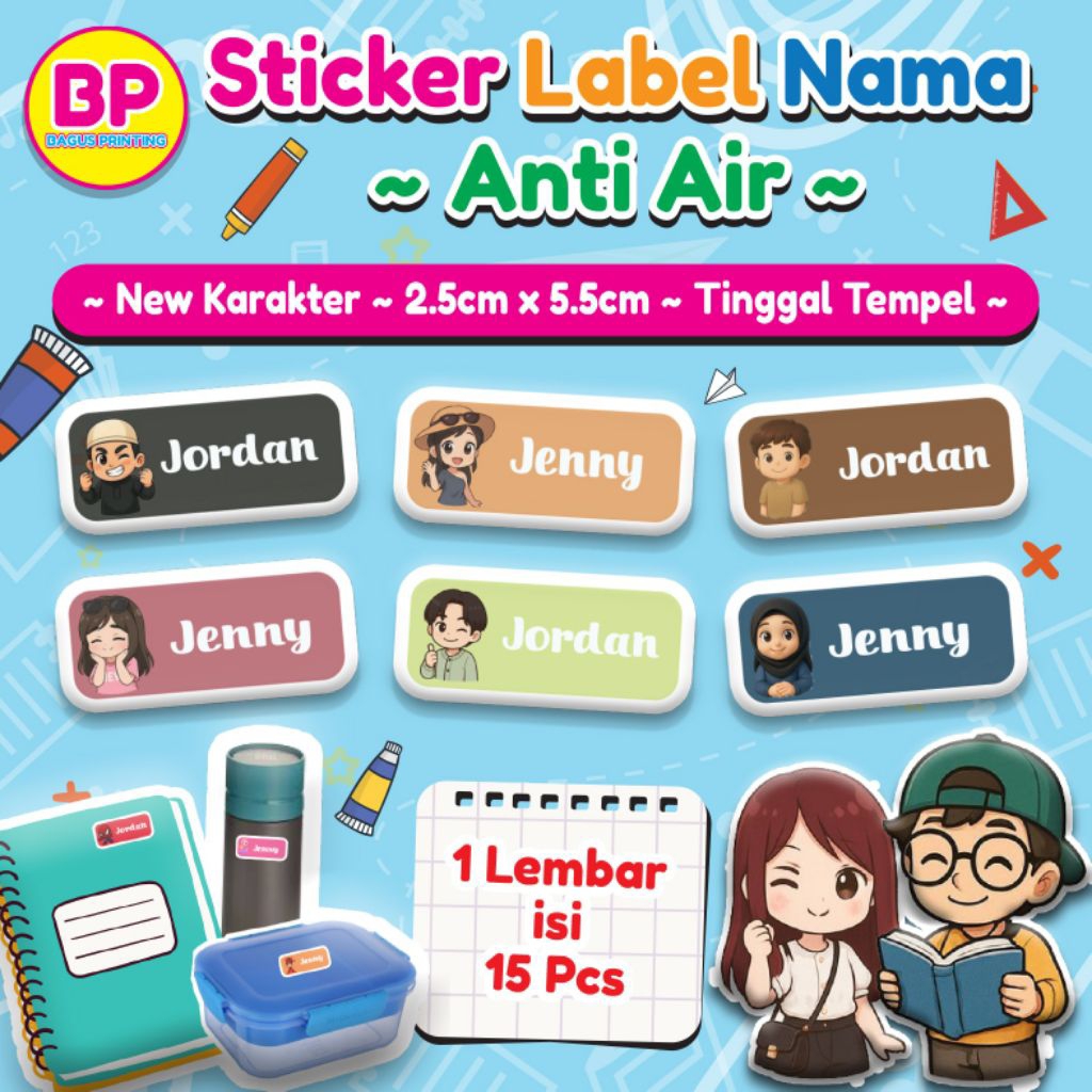 Jual Isi 15 pcs Stiker Nama Anti Air Sticker Label Nama Waterproof ...
