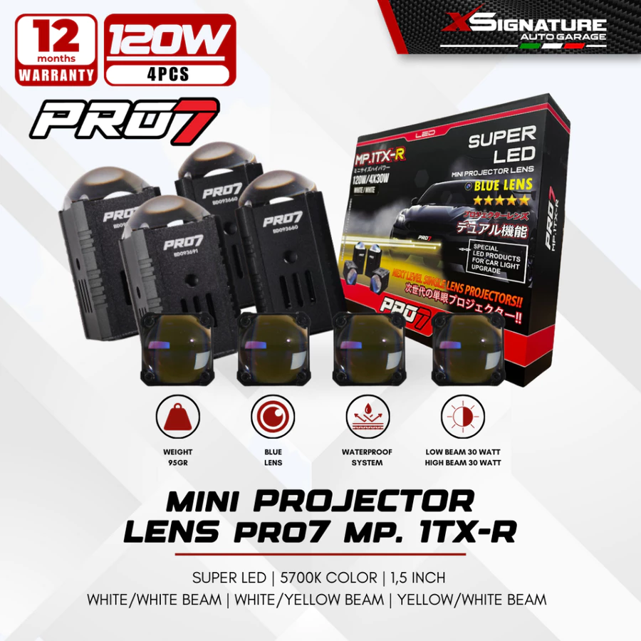 PRO7 MP.1TX-R PREMIUM LED MINI PROJECTOR, BLUE LENS, SINGLE LENS SQUARE