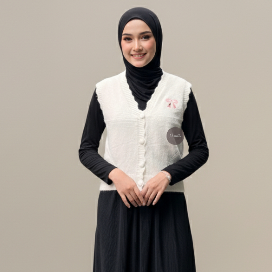 Jual Haseena Vest Knit Pita Naura Rompi Ribbon Basic Simpel Outer ...