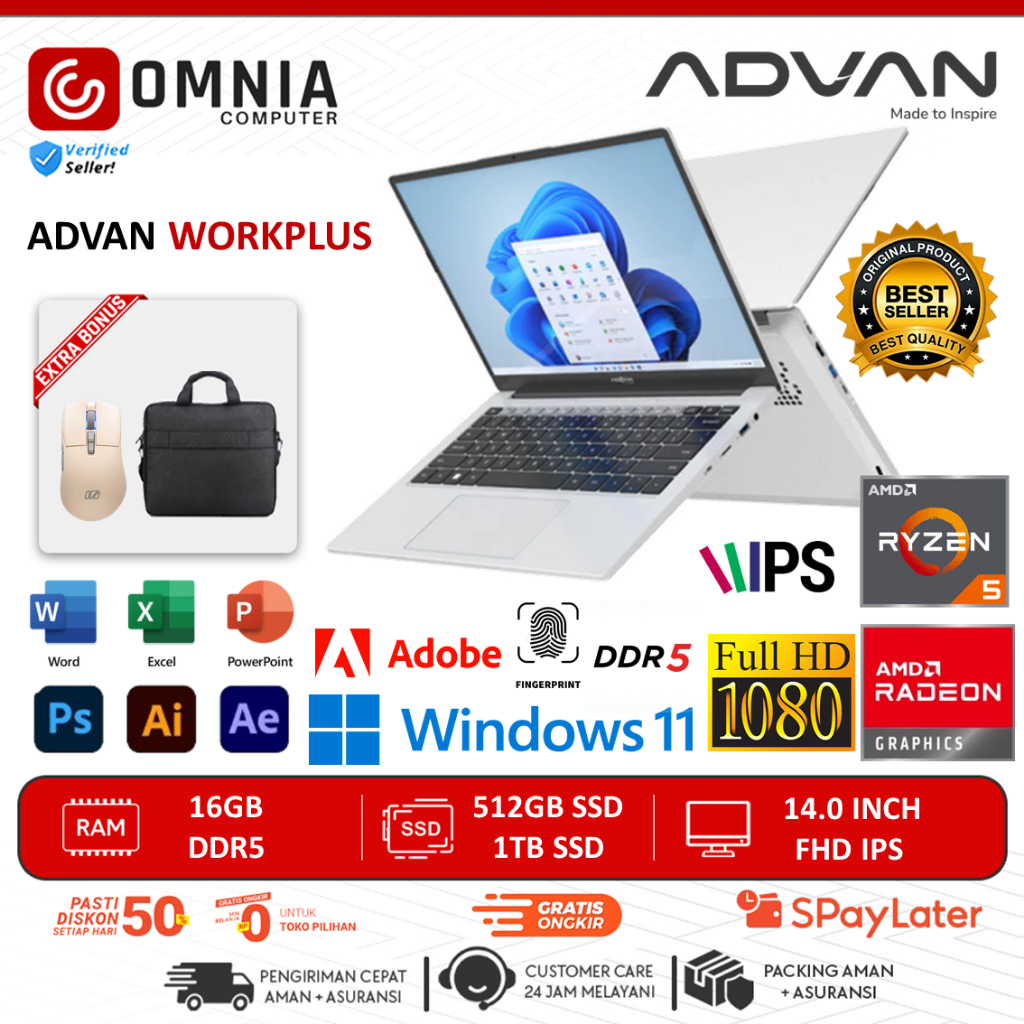 Jual Laptop Advan Workplus AMD Ryzen 5 6600H [16GB+512GB] Laptop ...