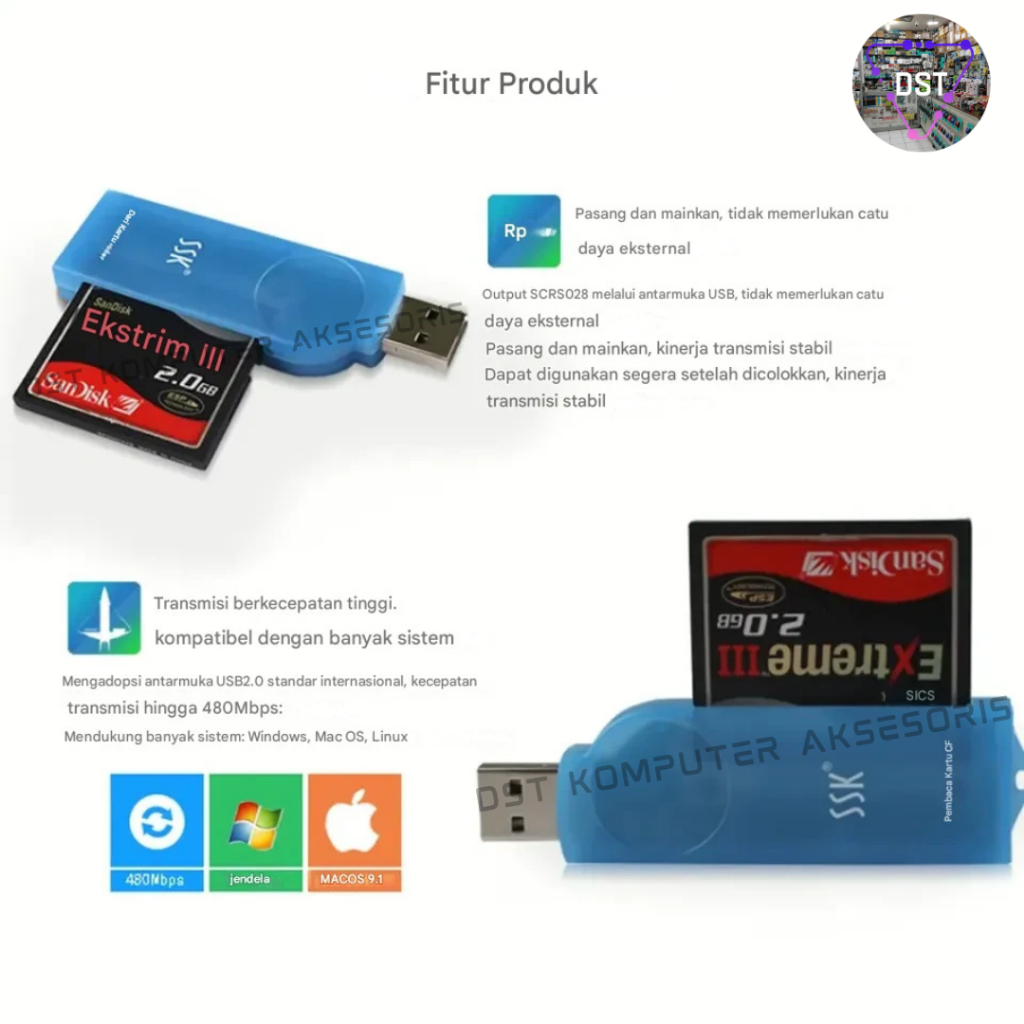 Jual SSK SCRS028 Card Reader CF USB 2.0 CompactFlash Extreme III ...