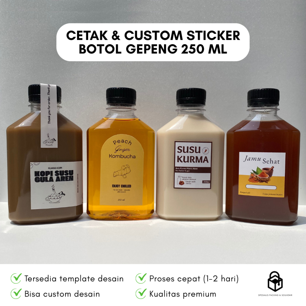 Jual Cetak Custom Stiker Botol Gepeng 250 ml | Print Label Sticker Logo ...