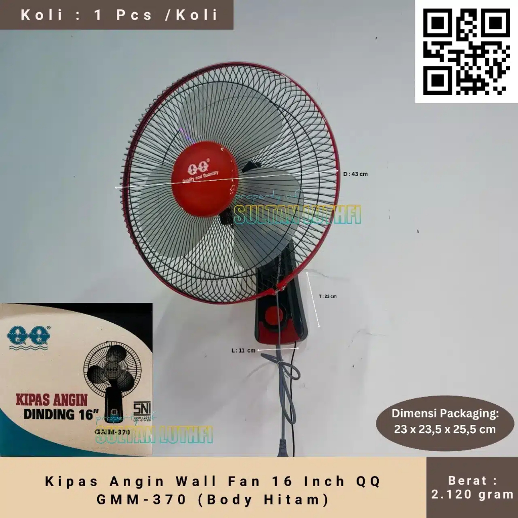 Jual Kipas Angin Wall Fan 16 Inch QQ GMM-370 (Body Hitam) | Shopee ...