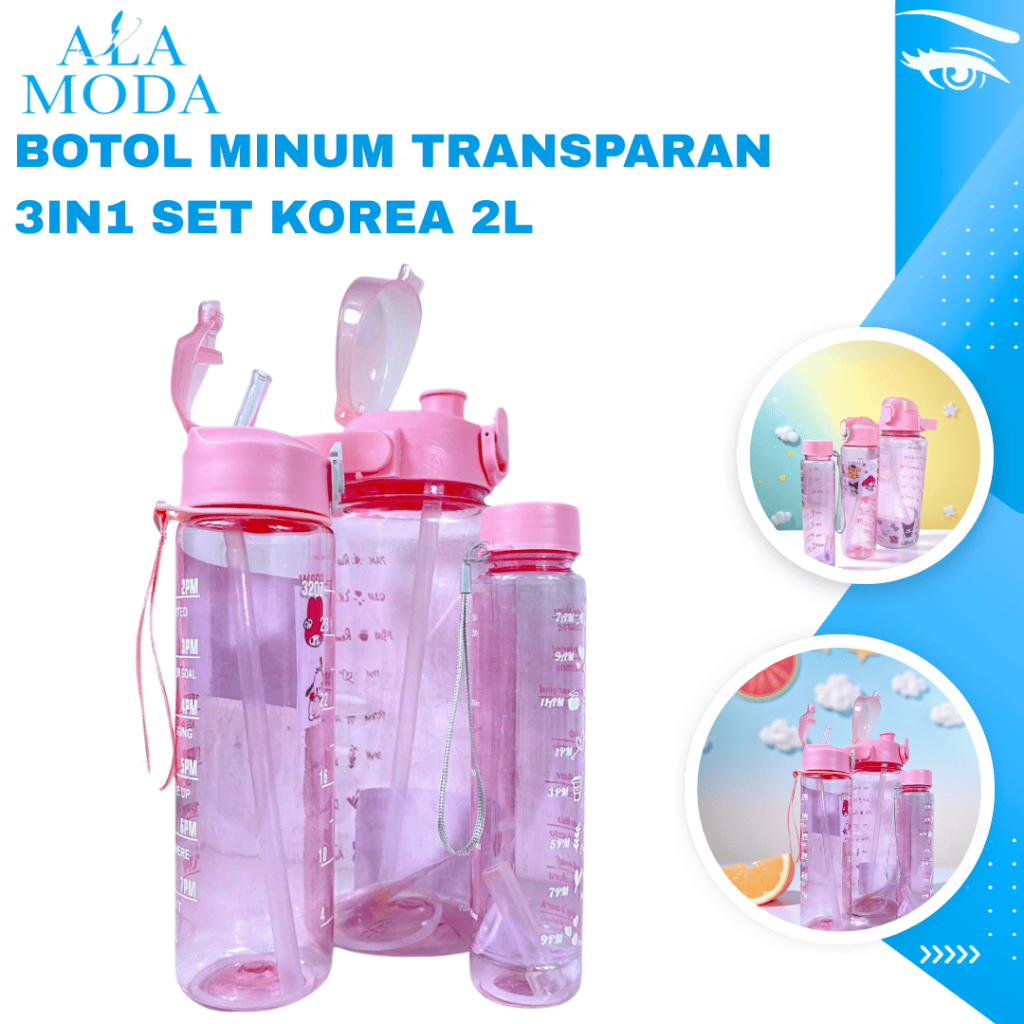 Jual ALA MODA BOTOL MINUM TRANSPARAN VIRAL MOTIVASI 3IN1 SET KOREA 2L ...