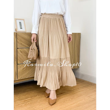 Angela Skirt Rok Maxi Susun DUA Plisket Lidi Mayung Rok Plisket Lidi Cabang Ruflle Pleated Skirt