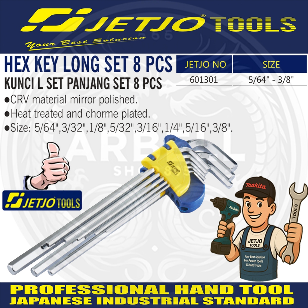 Jual KUNCI L SET PANJANG INCHI 8 PCS HEX KEY SET LONG INCHI JETJO TOOLS ...