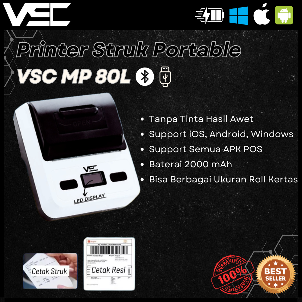 Jual MOBILE PRINTER BLUETOOTH VSC MP-80L RPP02N FREE LABEL HIGH QUALITY ...