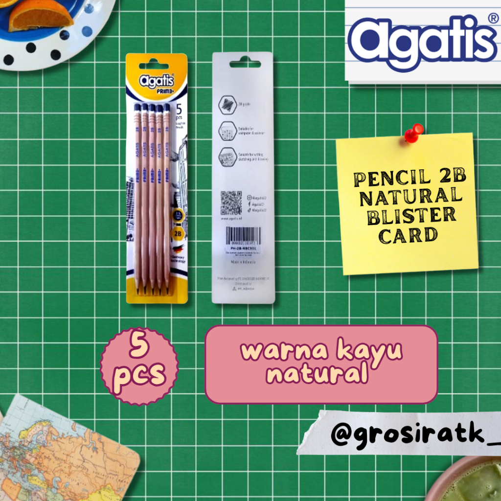 Jual AGATIS PRIME WOOD HEXAGONAL GRAPHITE PENCIL 2B NATURAL body colors ...