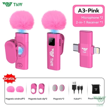 TNW A2 A3 Wireless Microphone 2 In 1 Magnetic Lavalier Mikrofon HP Clip On Mic Portable
