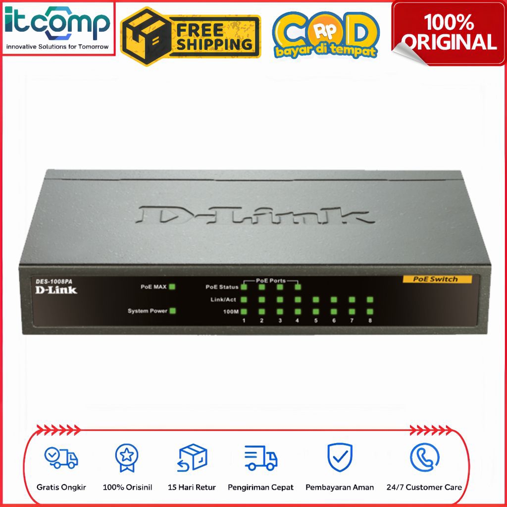 Jual D-Link DES-1008PA 4 Port 10/100Mbps PoE 52W + 4 Port Fast Ethernet ...