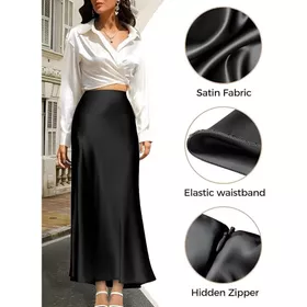 Rok Satin A Line Maxi Satin Silk Premium High Waist Pinggang Karet Tebal Tidak Nerawang Elegan