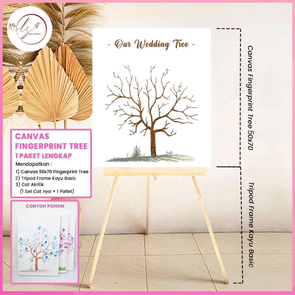 Jual (1 Paket) Standing Frame + Kanvas Wedding Tree Fingerprint Guest ...