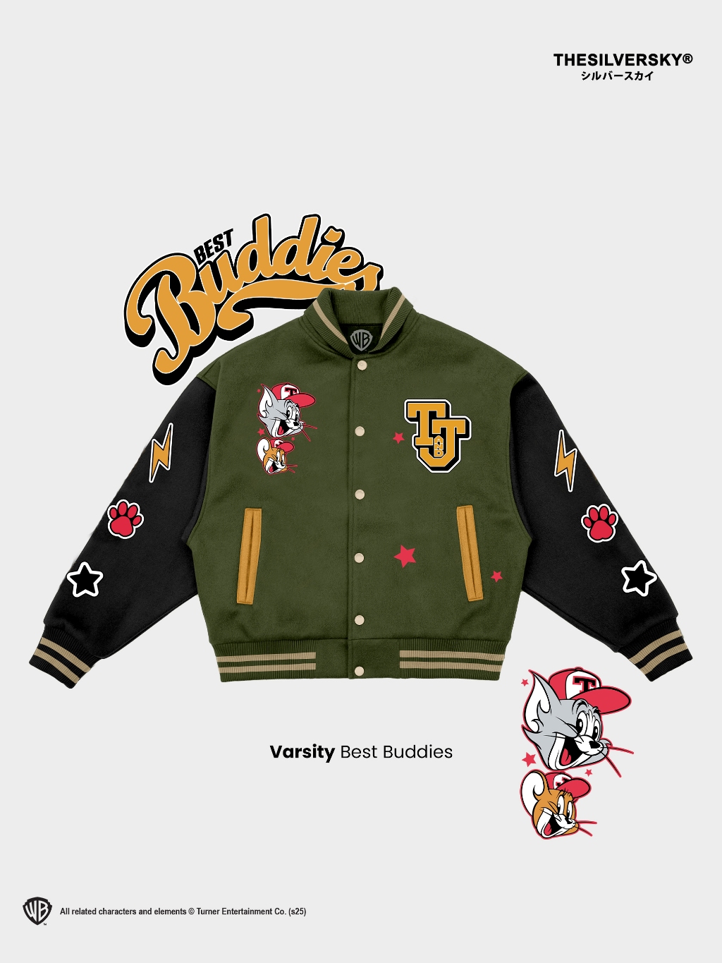 Jual Thesilversky Tom Jerry Buddies Varsity Army Jacket | Shopee Indonesia