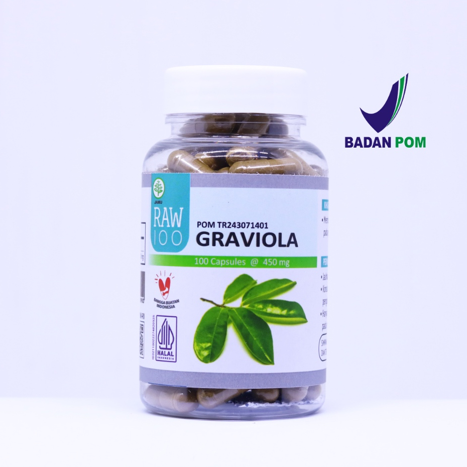 RAW100 GRAVIOLA Daun Sirsak 100 Kapsul - Obat Herbal Kesehatan Penderita Kanker Soursop Herbal alami BPOM