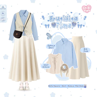 Baju Setelan Wanita Terbaru 2026 I Hijab + Kemeja + Vest + Rok I Outfit Caffe Date - CS 53