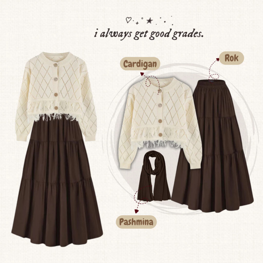 Ama Label 3in1 Hijab Set Rok Cardigan Pashmina