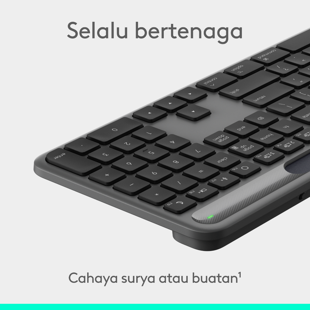 Logitech Signature Slim Solar+ Keyboard Wireless Bertenaga Surya dan Cahaya Buatan, Baterai Tahan Lama yang dapat bertahan hingga 10 tahun, Tombol yan (3)