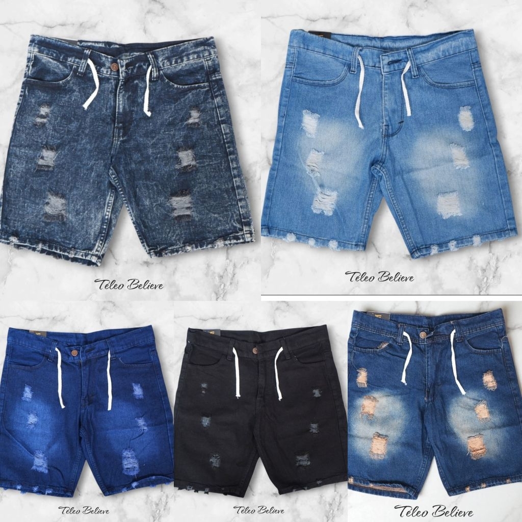 Jual Celana Jeans Pendek Sobek Pria Wisker Jeans Pendek Ripped