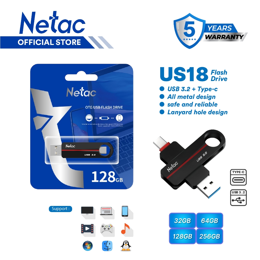 Jual Netac OTG Flashdisk US18 USB 3.2 + Type-C Dual Flash Drive 32GB ...