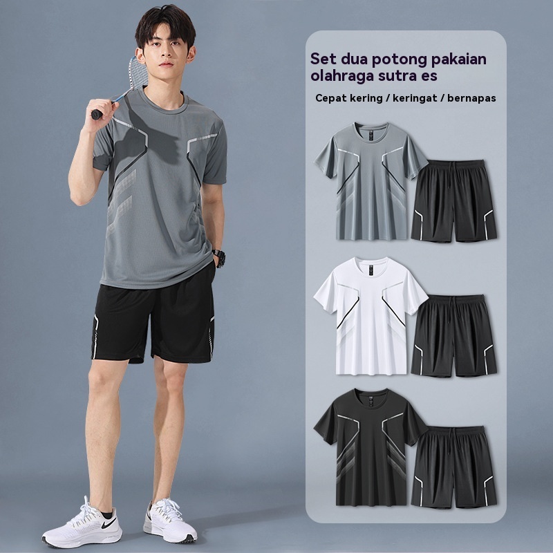 Setelan Olahraga Pria Bahan Ice Silk – Adem, Cepat Kering & Nyaman Dipakai